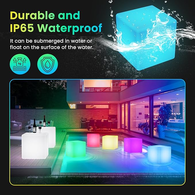 LOFTEK 7-inch LED Cube Night Lights: Rechargeable RGB 16 Colors Changing Light