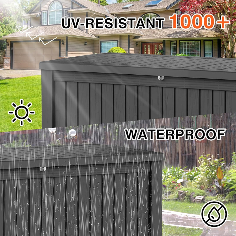EasyUp 180 Gal Deck Box Waterproof Outdoor Storage Box Black