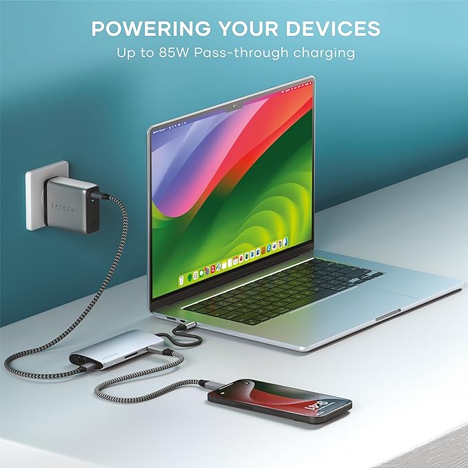 Satechi 8 in 1 USB C Hub Multiport Adapter V3, 8K HDMI, 100W Charging, 4 USB
