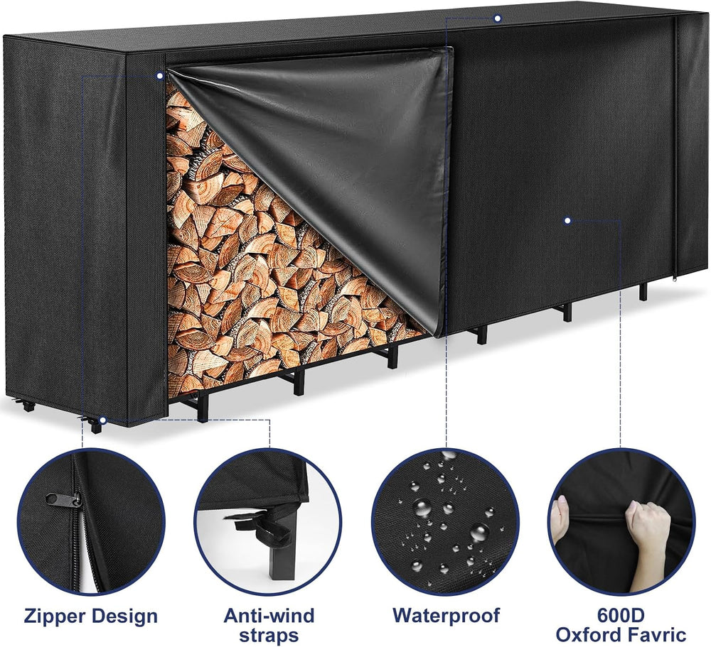 Honest 8ft Firewood Rack Cover, Heavy Duty Waterproof 600d Oxford Outdoor Fir...