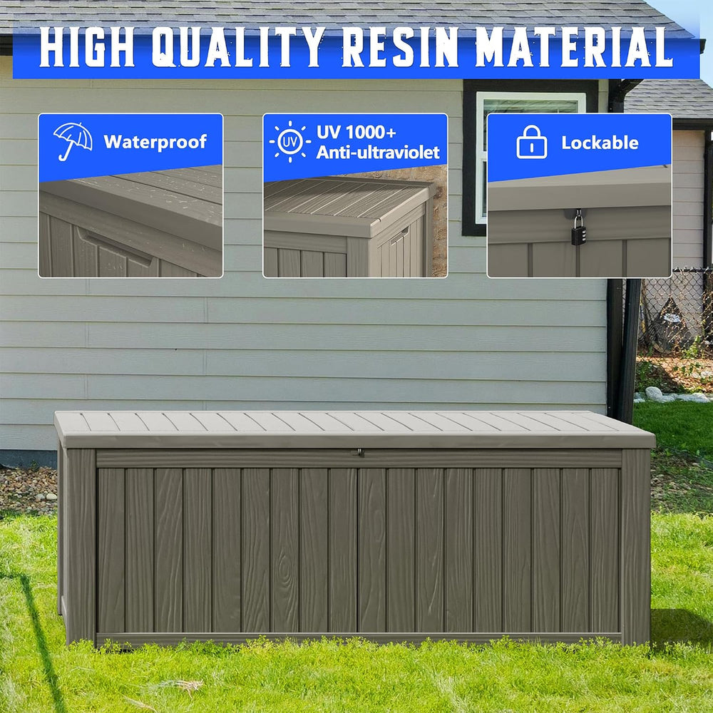 Resin Outdoor Deck Storage Box Waterproof (Grey, 220 Gallon)