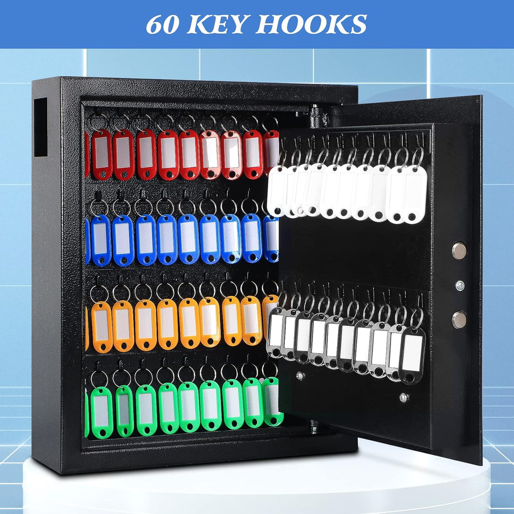 KYODOLED Digital Key Box, Wall Mount 60 Key Cabinet with Key Tags, Black