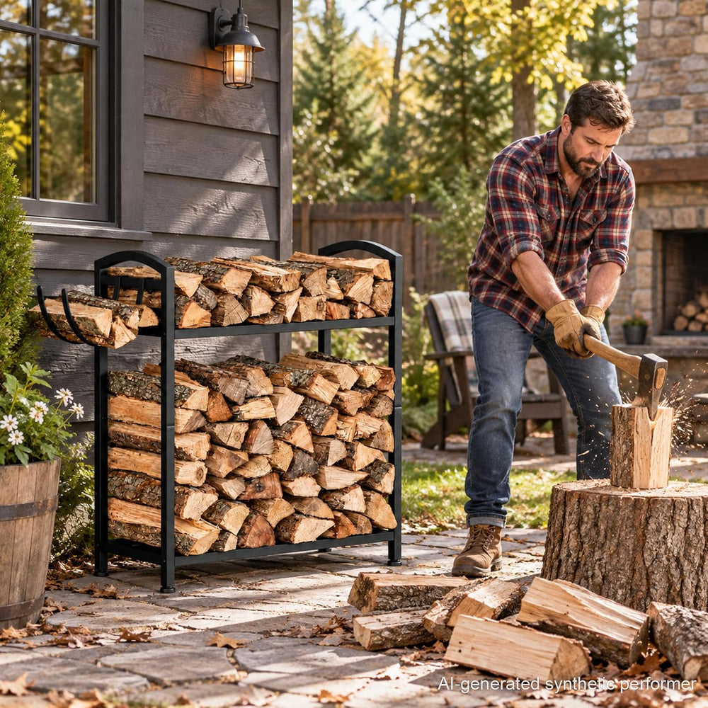 Homde Sturdy Firewood Rack Indoor: 23.8" Metal Fire Wood Storage Racks
