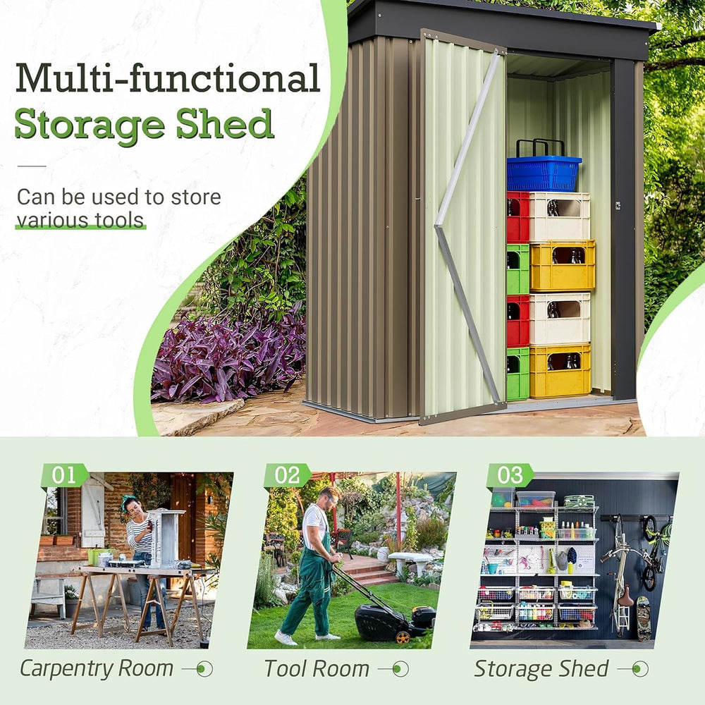Furniwell 5x3 FT Outdoor Storage Shed, Metal Garden Sheds Outdoor Storage Hou...