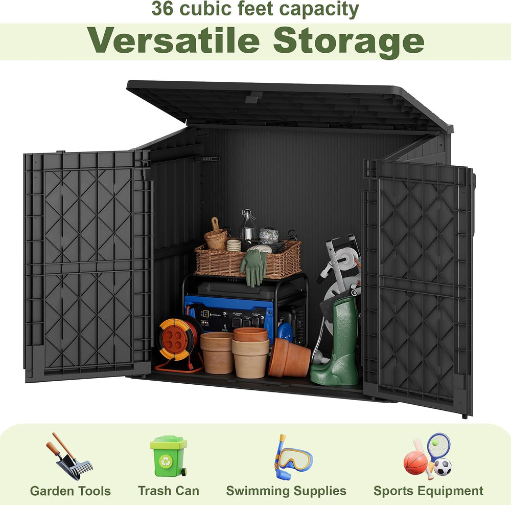 36 Cu Ft Horizontal Resin Storage Shed, Weatherproof Outdoor Storage Cabinet ...
