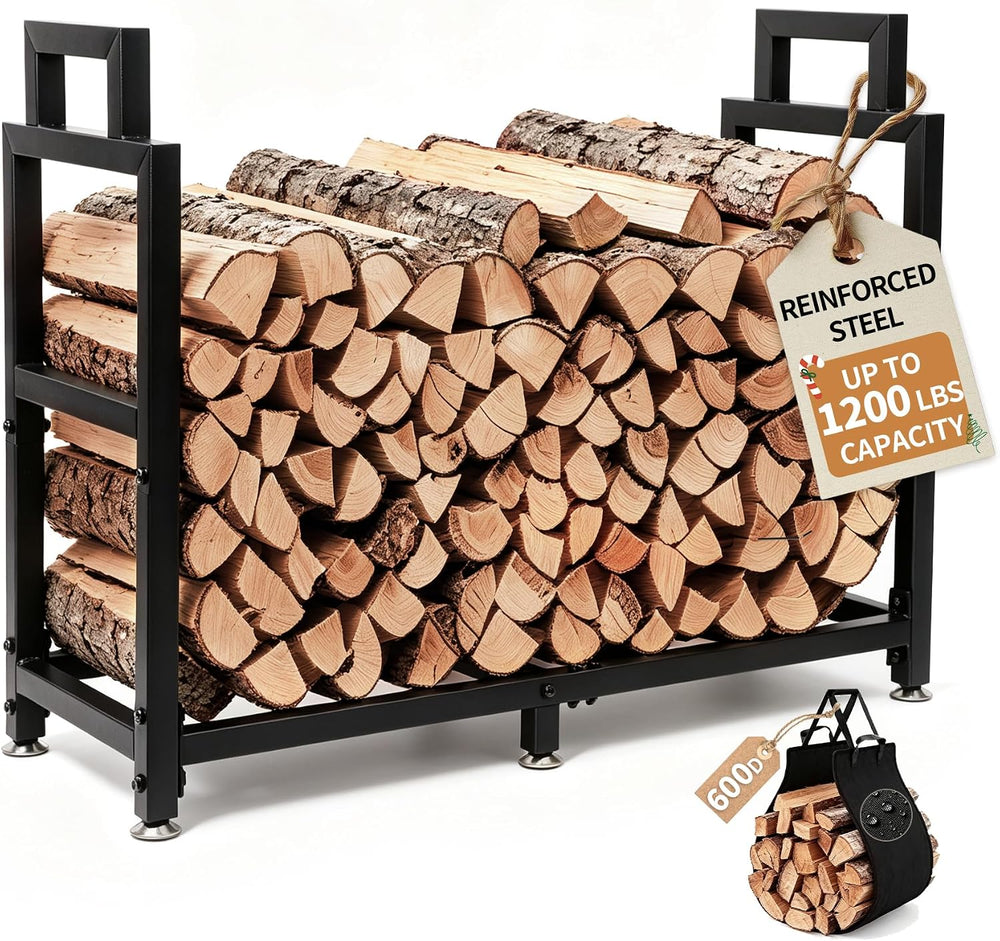 34 Inch Square Firewood Rack Indoor Outdoor with Handle Log Carrier