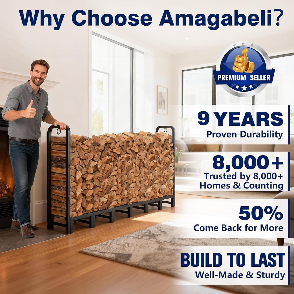 Amagabeli 8ft Firewood Log Rack Outdoor Heavy Duty Logs Holder for Fireplace ...
