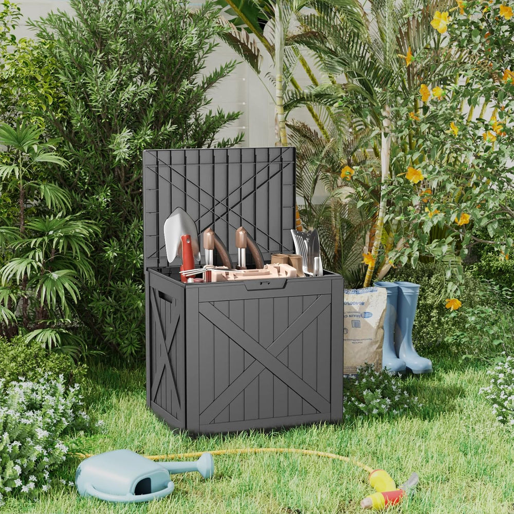 31 Gallon Outdoor Storage Box, Large Resin Deck Box for Patio Cushions, Garde...