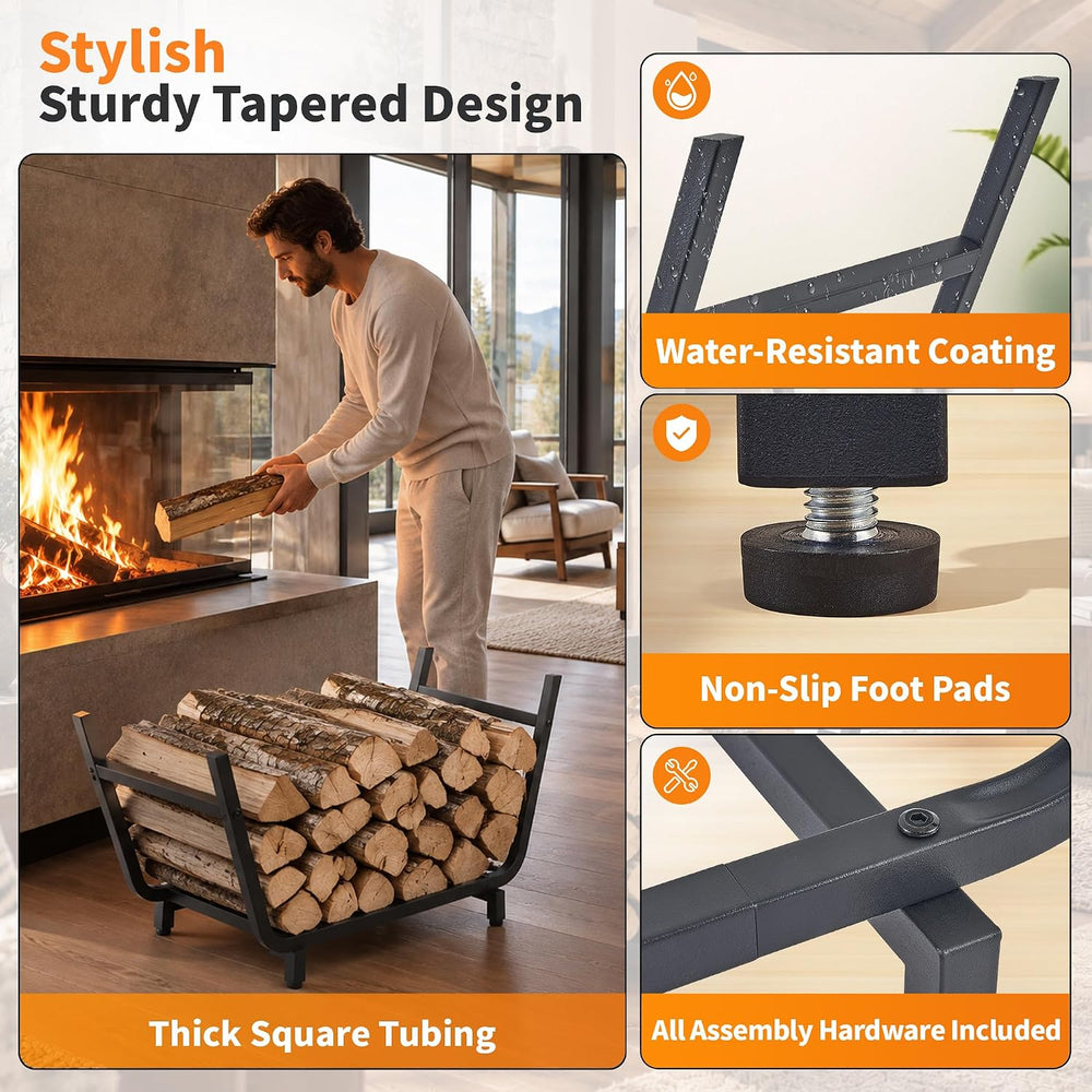 Firewood Rack Outdoor and Indoor, 30 Inch, Tapered Iron Frame for Fire Pits