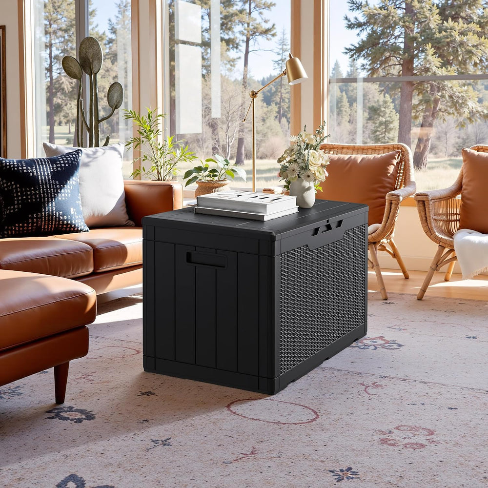 JUMMICO 100 Gallon Resin Deck Box, Waterproof Outdoor Storage Box