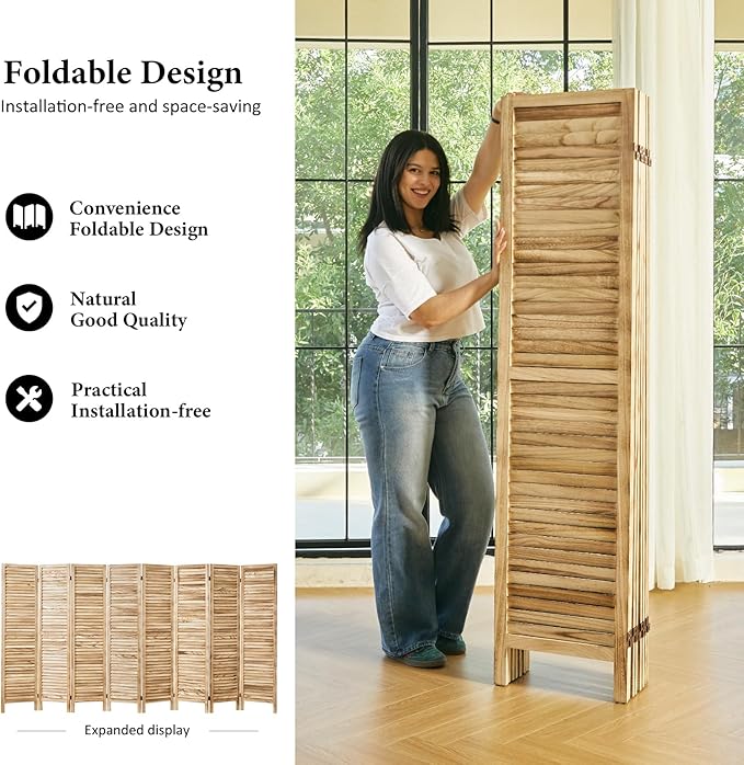 Room Dividers and Folding Privacy Screens, Wood Louvered Separators Divider Wall
