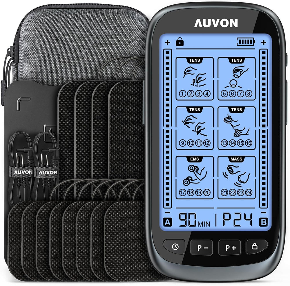 AUVON 3-in-1 TENS Unit Muscle Stimulator, Dual Channel Electronic Pulse Massager