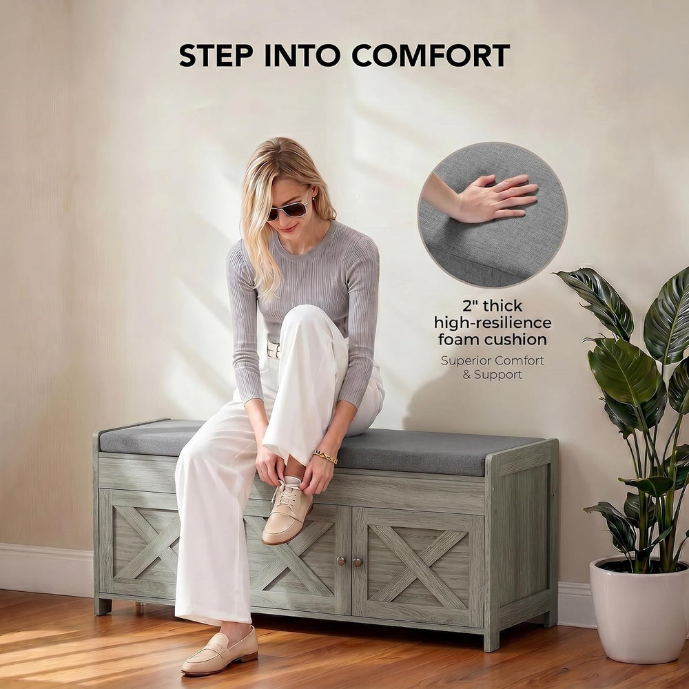 Marsail Shoe Storage Bench with Seating, Farmhouse Entryway Bench with Shoe S...