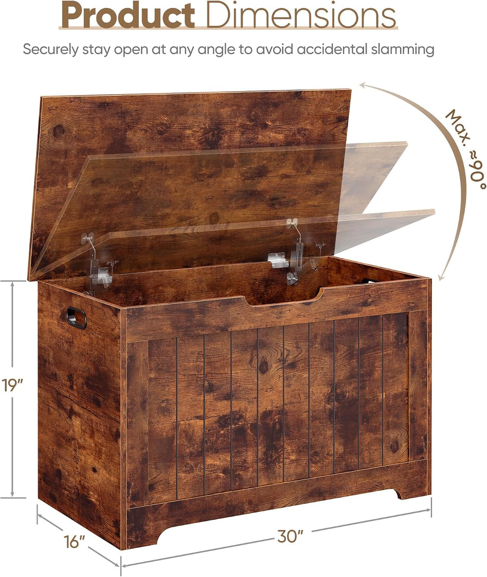 Storage Chest, Wooden Storage Bench with Flip-top Lid & Safety Hinge, Sto...