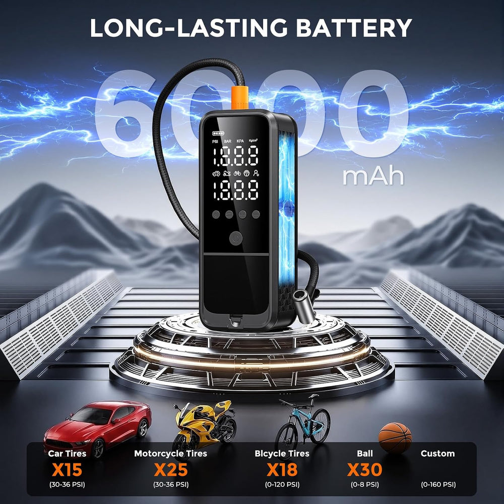 6000mAh Tire Inflator Portable Air Compressor,Air Pump for Car Tires