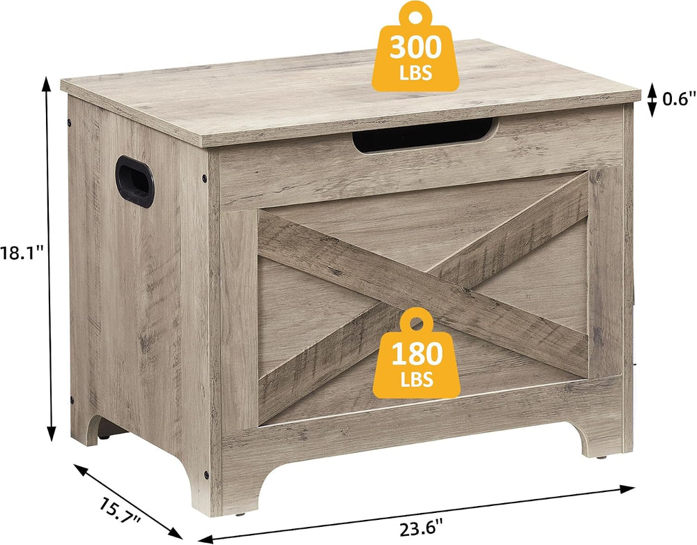 IDEALHOUSE 23.6" Storage Bench with 2 Safety Hinges, Grey