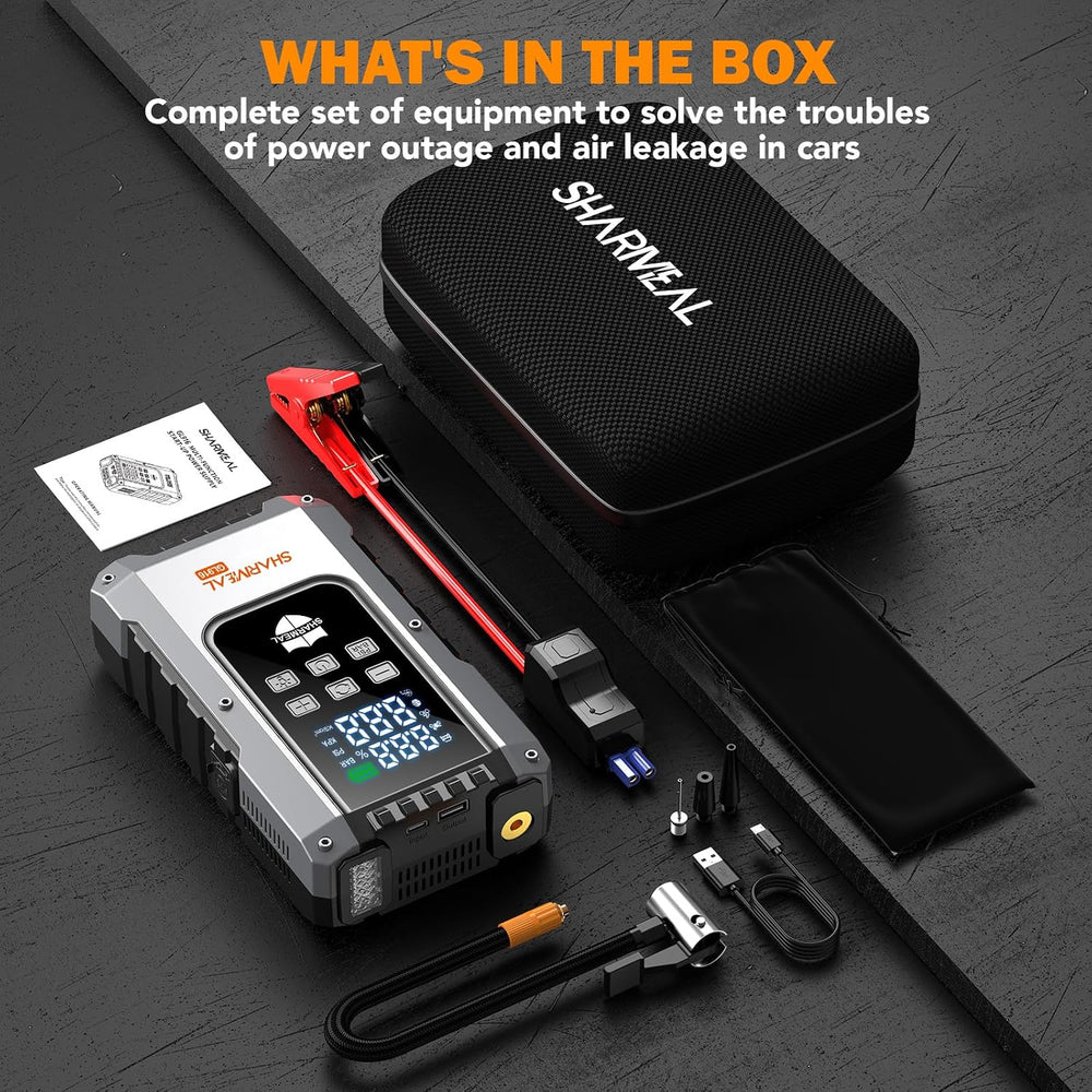 6000A Jump Starter with Air Compressor 160PSI 12V for All Gas/10L Diesel