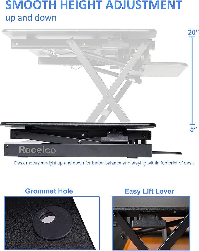 Rocelco 38" Large Height Adjustable Standing Desk Converter