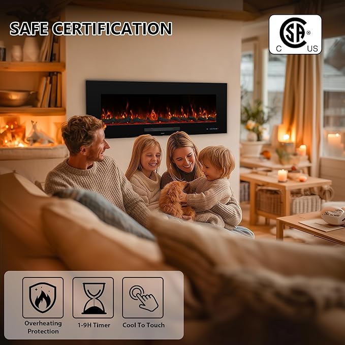 50" Electric Fireplace, Recessed & Wall Mounted Fireplace Heater 13 ...