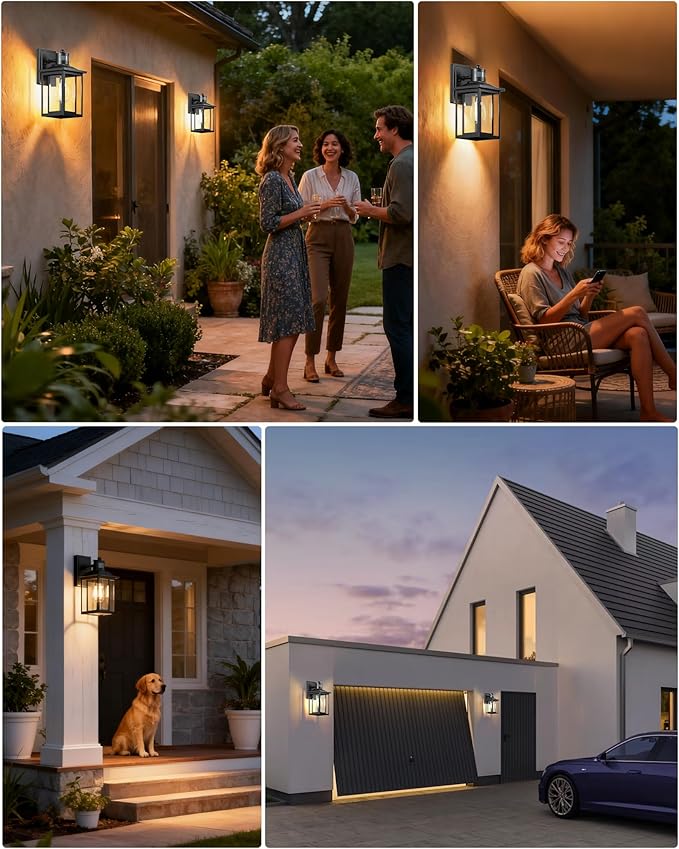 LTBLIGHT Motion Sensor Dusk to Dawn Outdoor Light, 4-Modes Adjustable Black