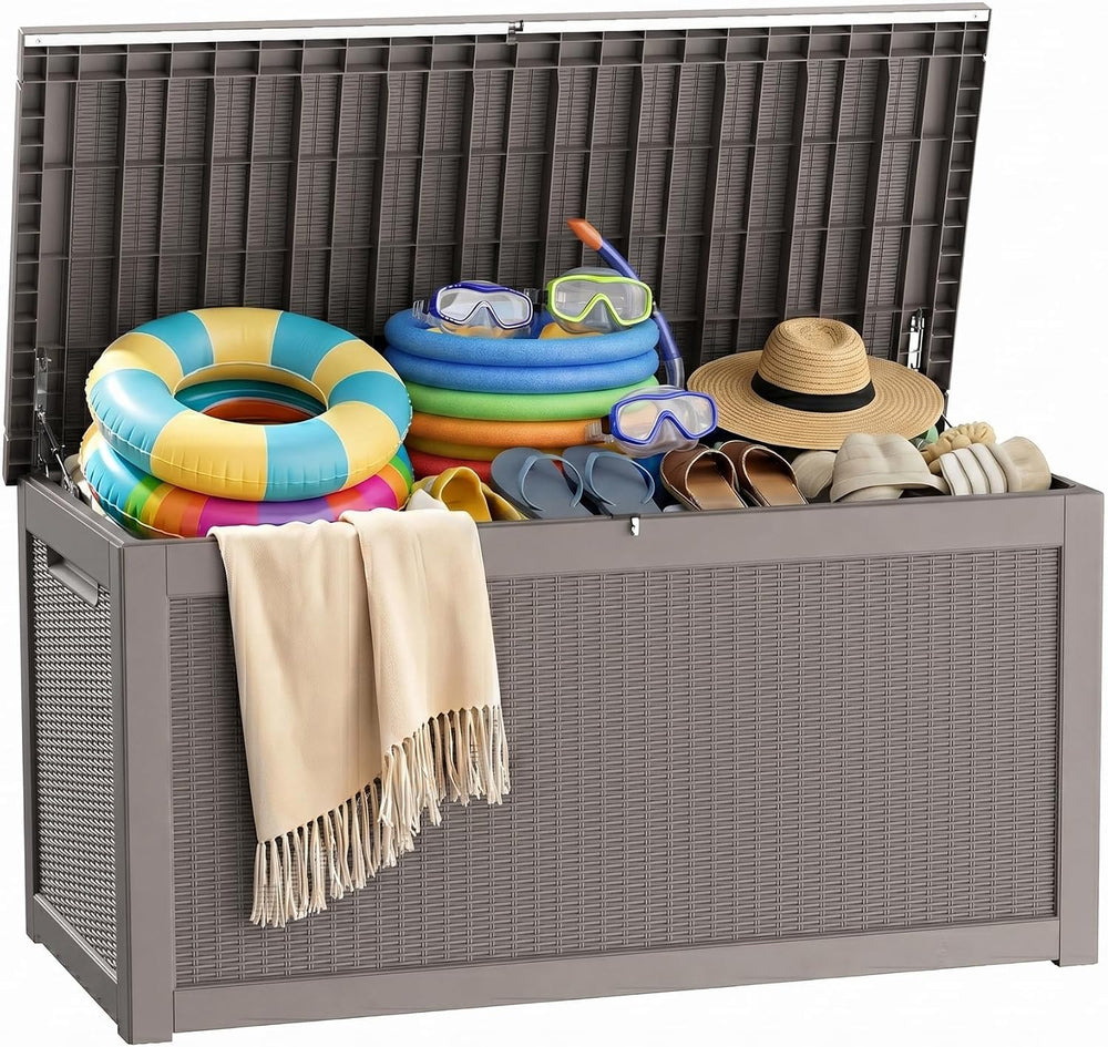 PatioZen 360 Gallon Outdoor Storage Box, Heavy Duty Resin Large Deck Box Orga...