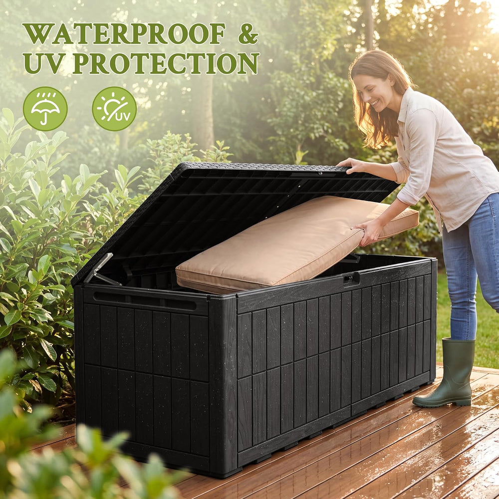 Flamaker 180 Gallon Large Outdoor Storage Box Waterproof, XL Resin Deck Box