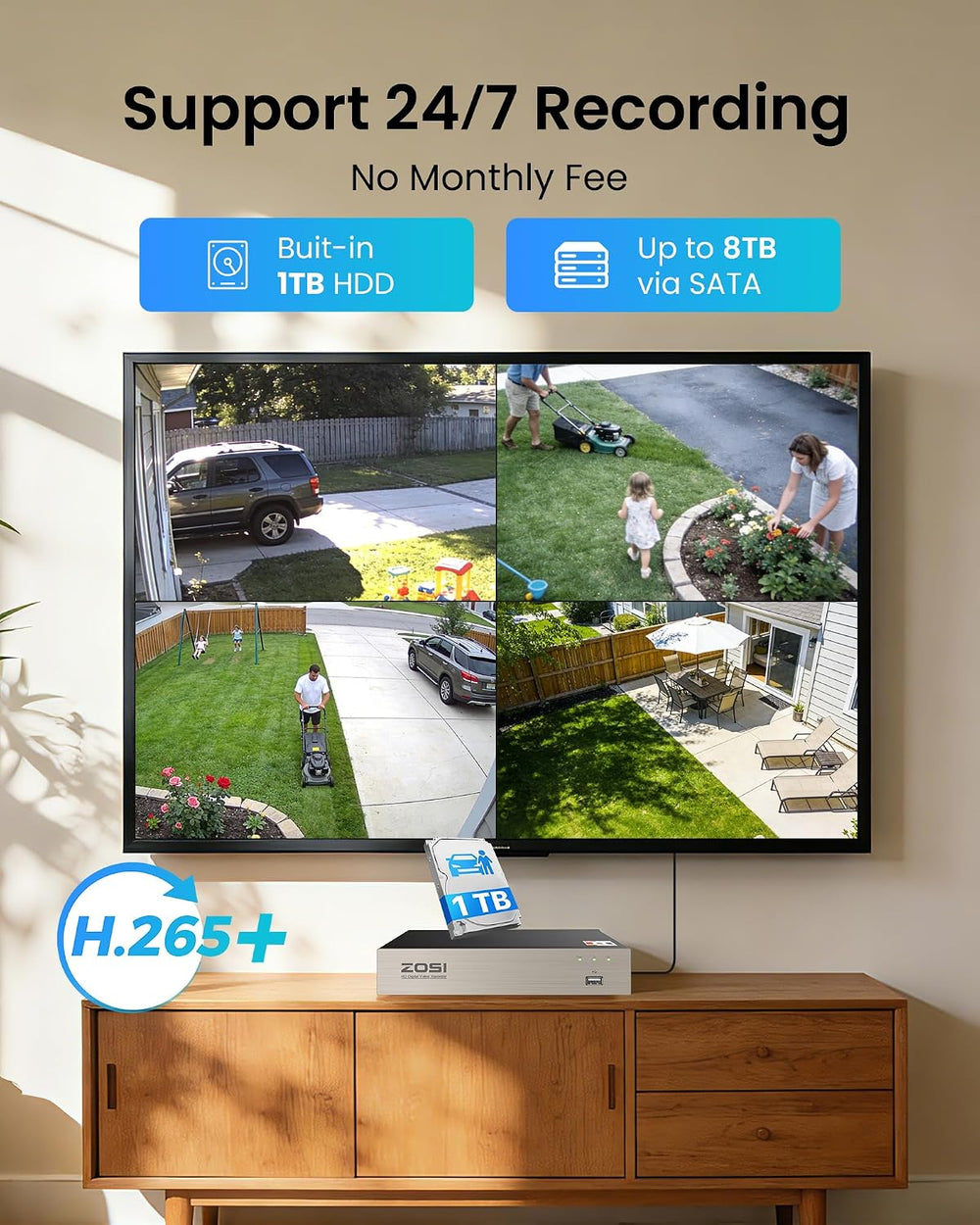 ZOSI 3K Lite Security Camera System with AI Human Vehicle Detection,H.265+ 8C...