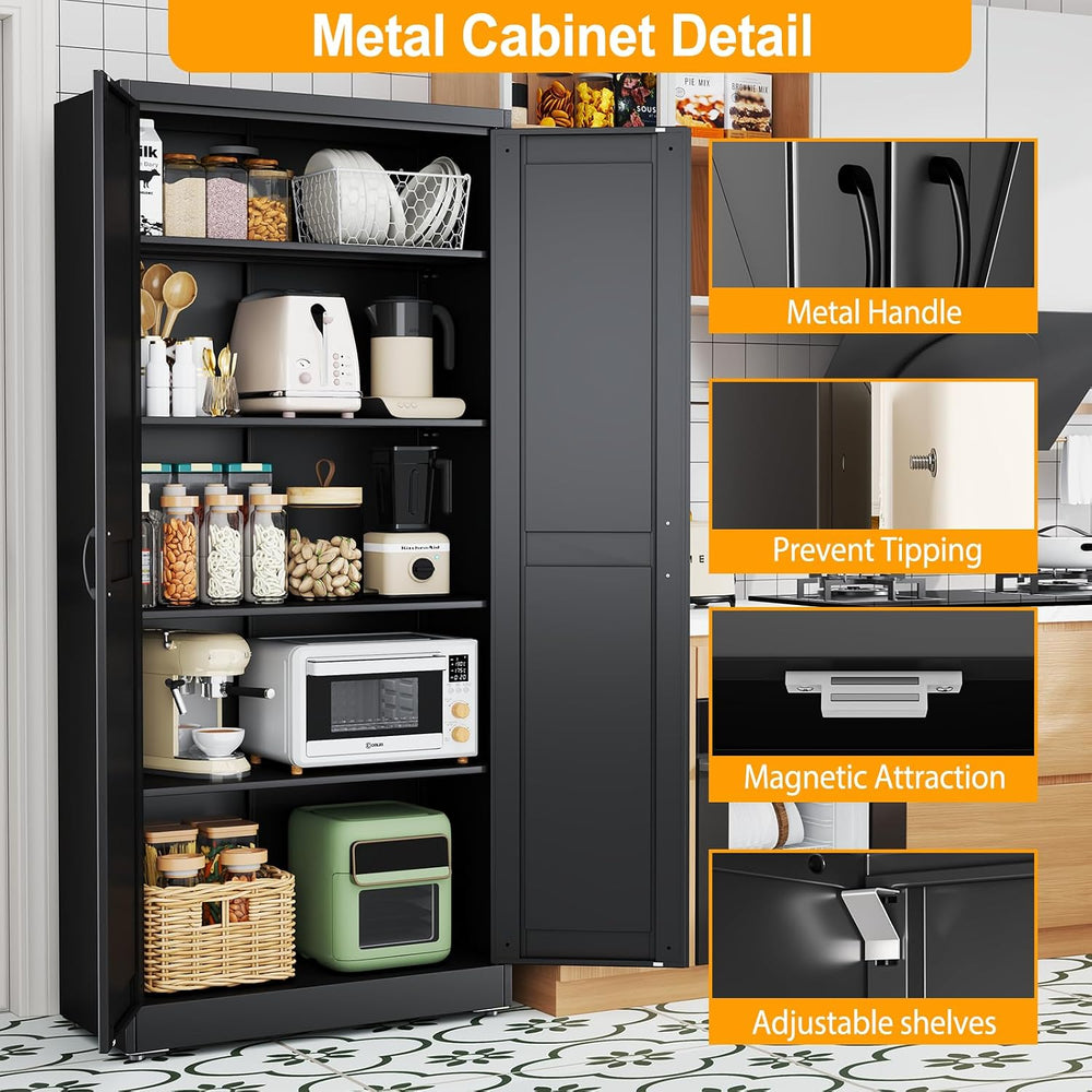 Ckzbx Black Metal Cabinets with Doors and Shelves, 71" H Storage Cabinet...