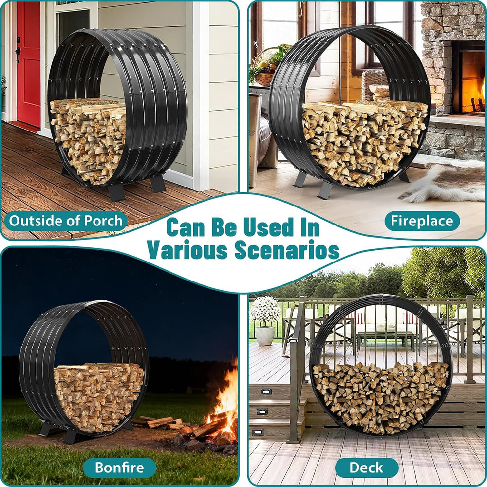 3.3 FT Diameter Round Firewood Rack with 4 Steel Legs Outdoor / Indoor