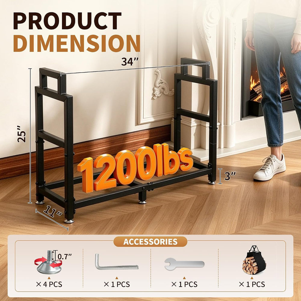 34 Inch Square Firewood Rack Indoor Outdoor with Handle Log Carrier