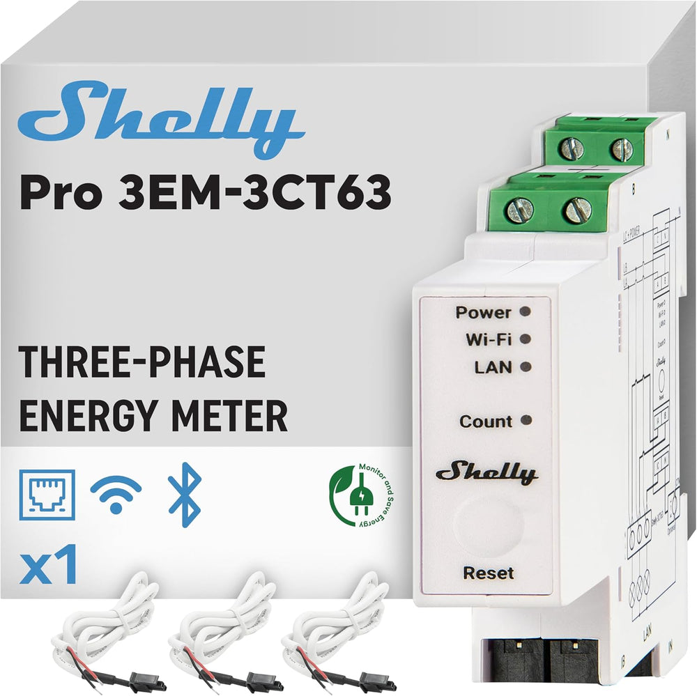 Shelly Pro 3EM 3CT 63 | Wi-Fi & LAN 3-Phase Professional Smart Energy Met...