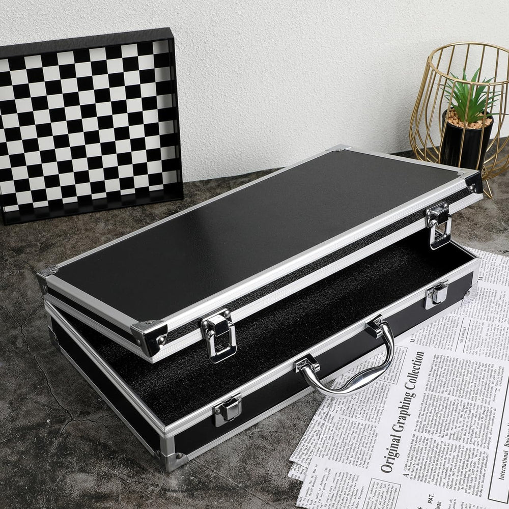 Black Aluminum Briefcase with Latch, Metal Hard Case with Foam Insert, Portab...