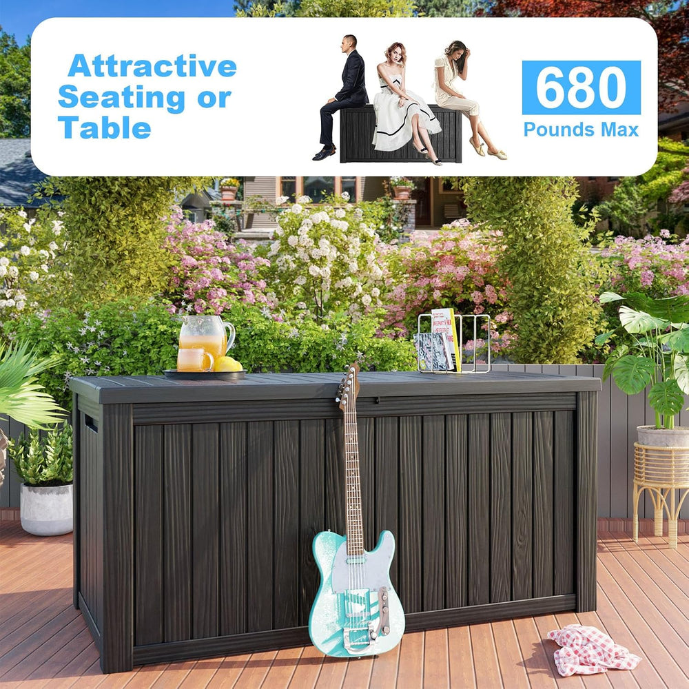 180 Gallon Waterproof Outdoor Storage Box,Resin Deck Box,Lockable Outside Sto...