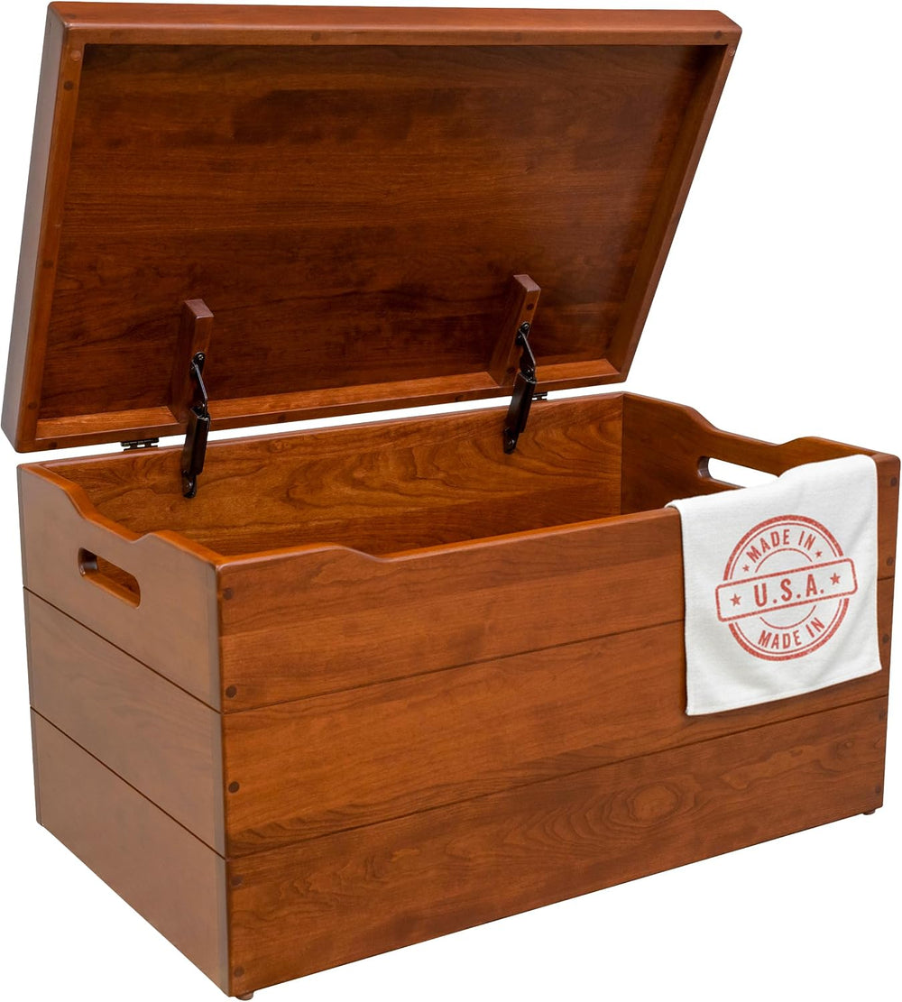 Amish Made Wooden Storage Chest Trunk Box with Lid and Handles for Bedroom, B...
