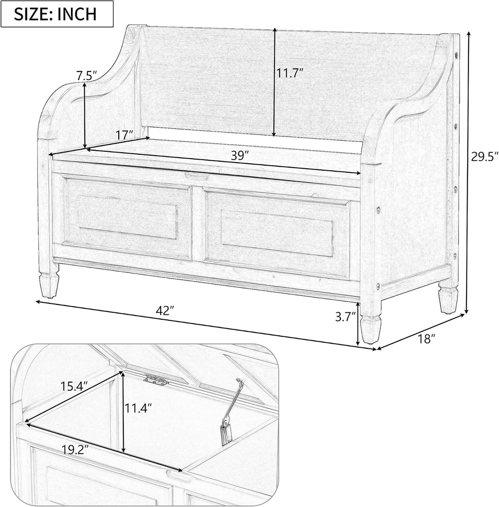 P PURLOVE 42 Inch Rustic Style Storage Bench,Brown and Beige