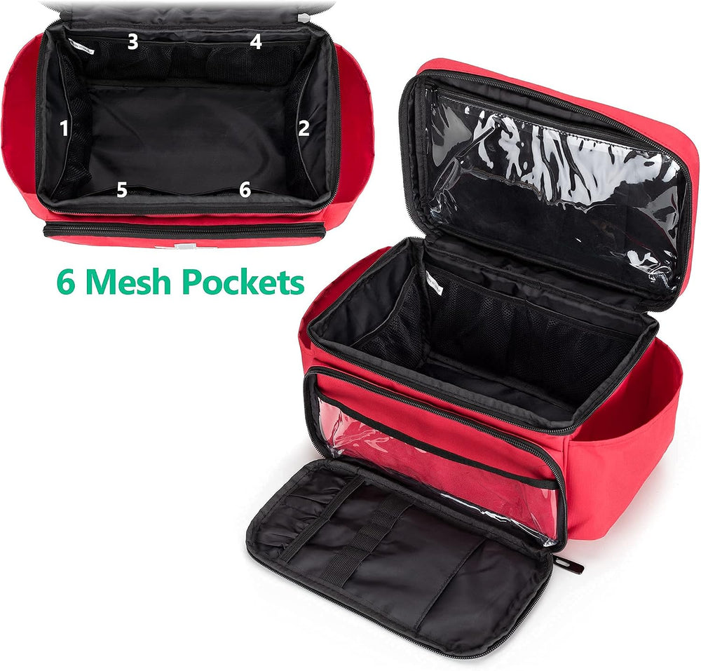 CURMIO Small Medicine Storage Bag, Empty Family First Aid Kits Case, Red