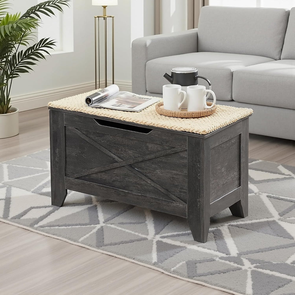 VECELO 30" Storage Bench, Farmhouse Entryway Shoe Ottoman, Gray