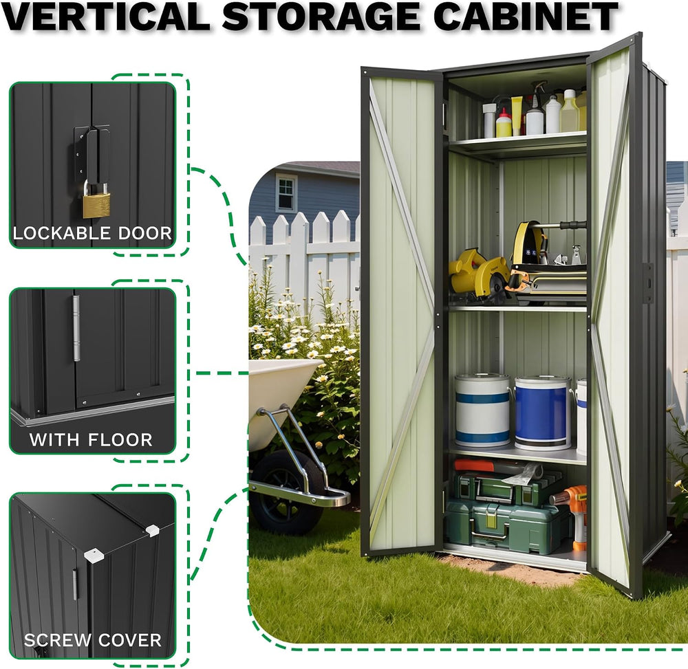 Patiowell 28 Cuft Storage Shed, Outdoor Metal Storage Cabinet, Black