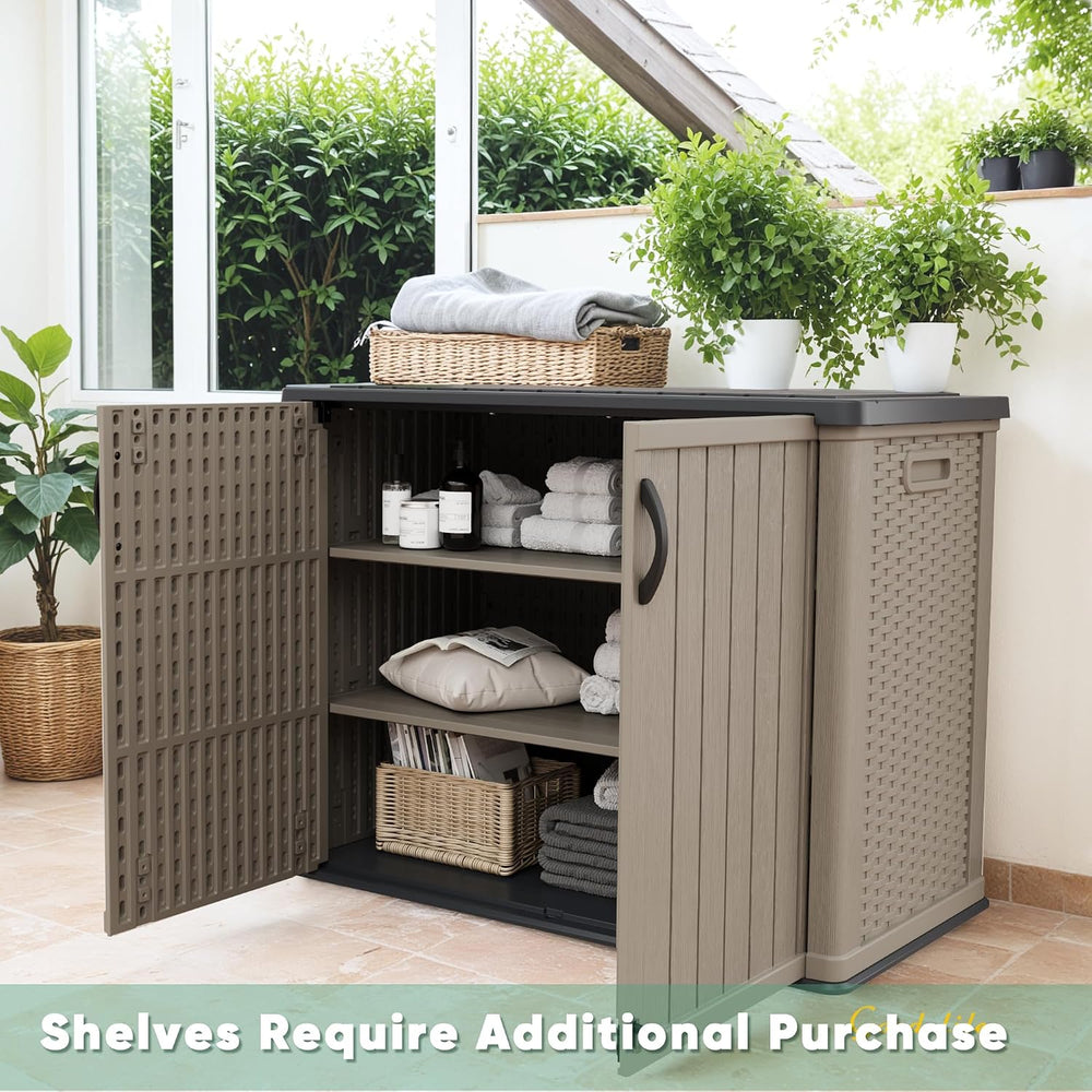 Devoko Shelf of Resin Outdoor Storage Cabinet, 26 Cu Ft Horizontal Outdoor St...