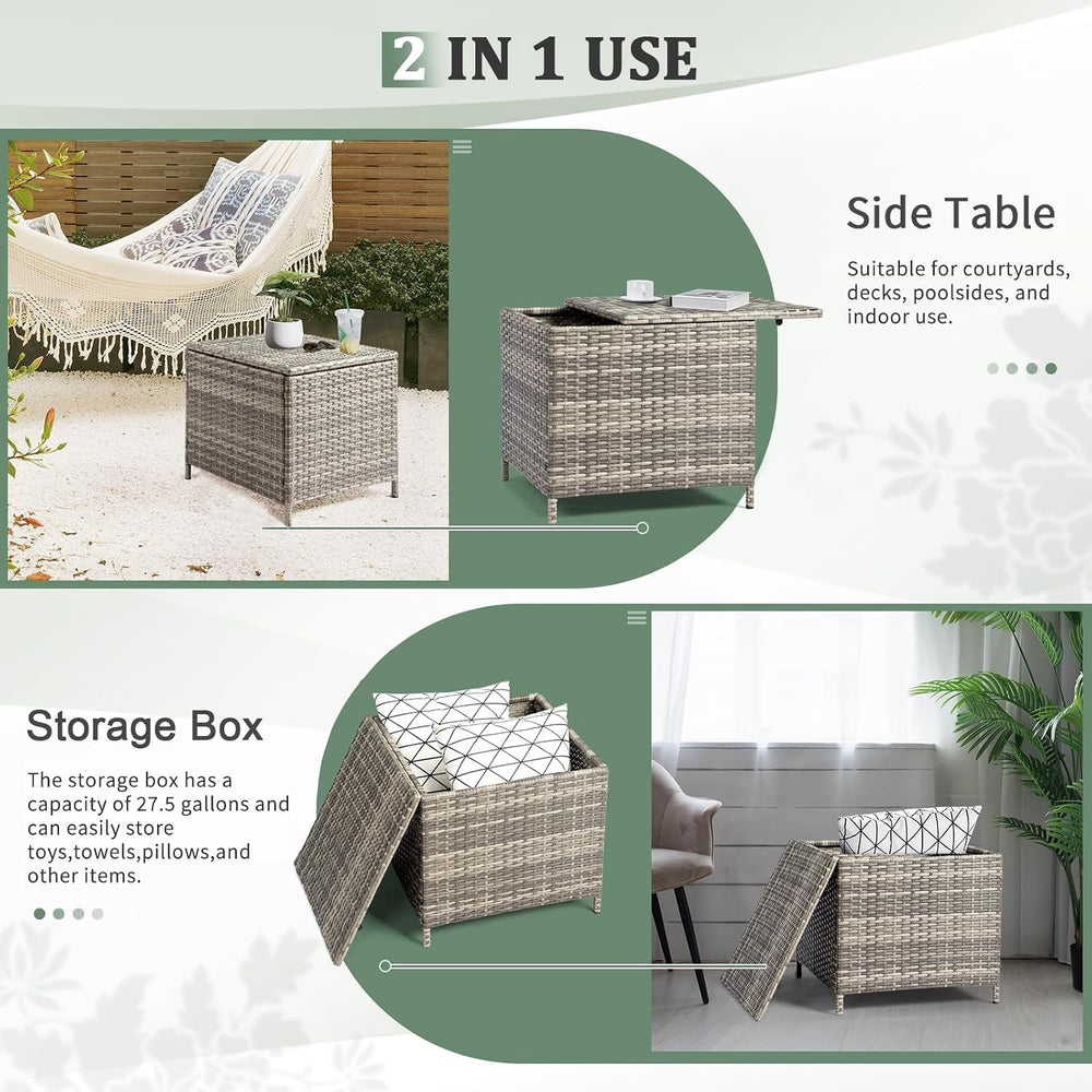 VINGLI 27 Gallon Outdoor Deck Box, Wicker Outdoor Storage Box with Lid, Small...