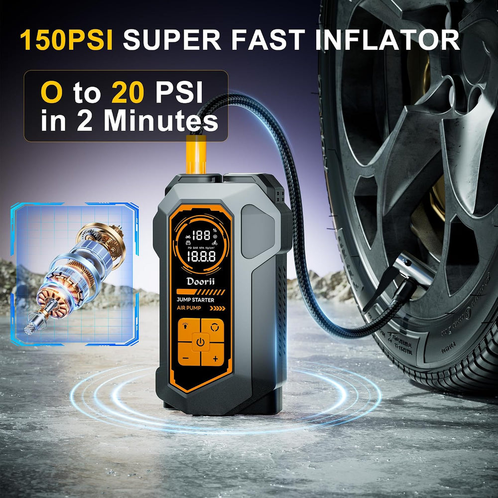 6000A Jump Starter with Air Compressor, 10-in-1 Car Jumper Starter Portable, ...