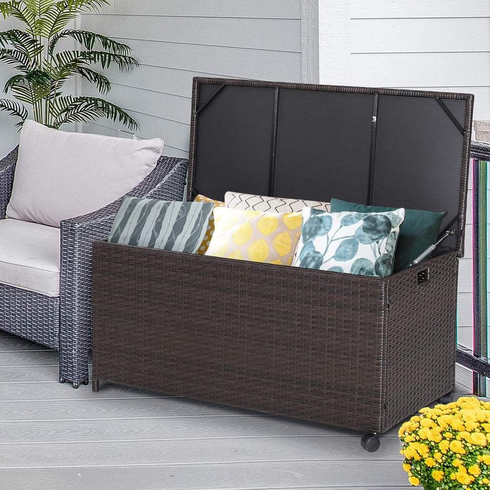 Tangkula 50 Gallon Wicker Deck Storage Box, Patio Rattan Storage Container wi...