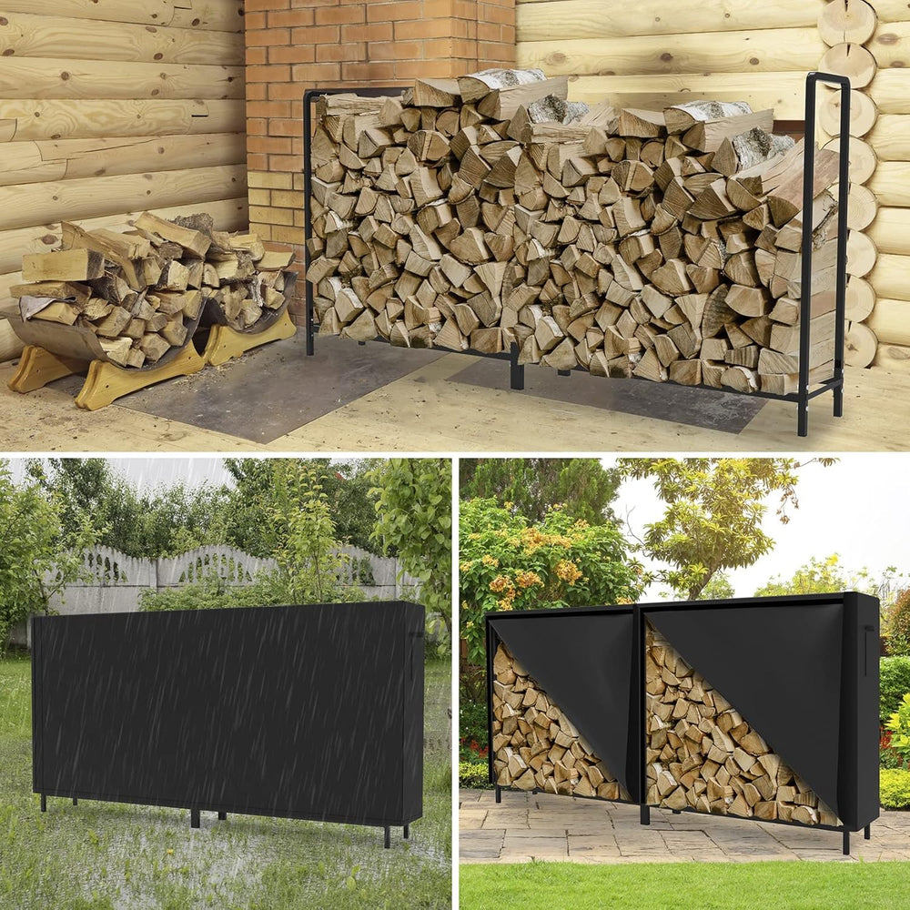 WALMANN 8ft Firewood Rack with Cover, Heavy Duty Firewood Rack