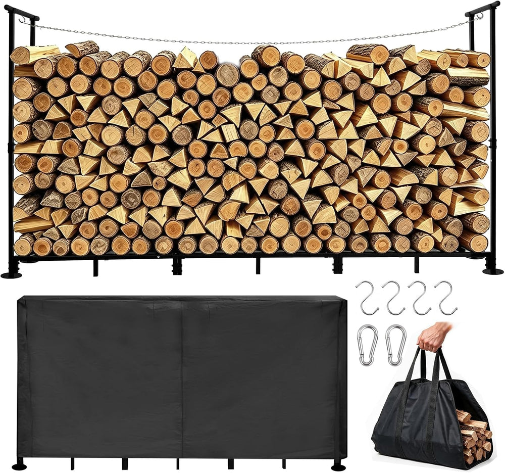 8ft Firewood Rack Outdoor with Cover, Fire Wood Storage Racks