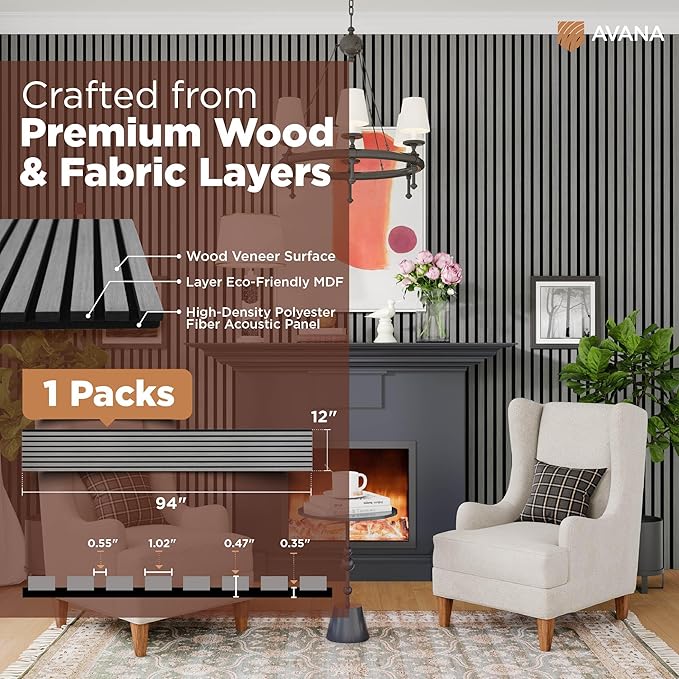 Avana Modern Acoustic Wood Wall Panels – 94.4 X 12.59 Inch Gray Oak Acoustic