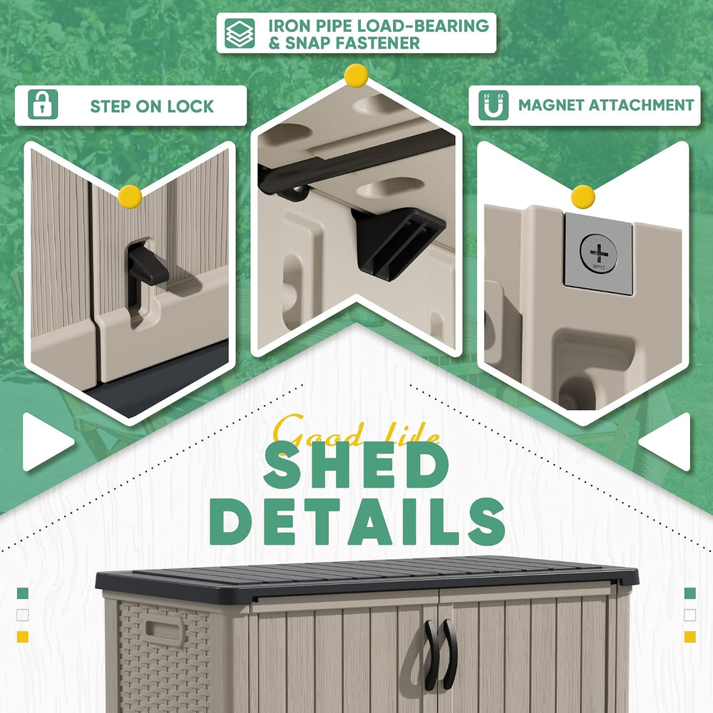 Devoko Shelf of Resin Outdoor Storage Cabinet, 26 Cu Ft Horizontal Outdoor St...
