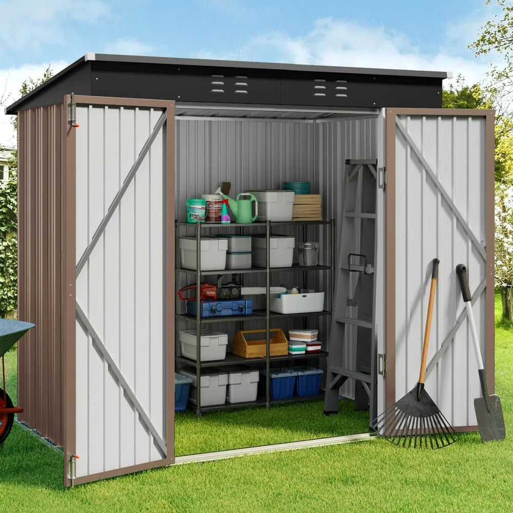 Gizoon 6x4 FT Outdoor Shed, Metal Garden Shed Lockable Doors, Brown