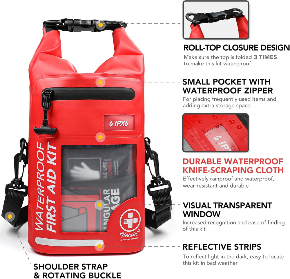 250 PCS IPX6-Waterproof First Aid Kit, Roll Top Reflective Boat Safety Bag