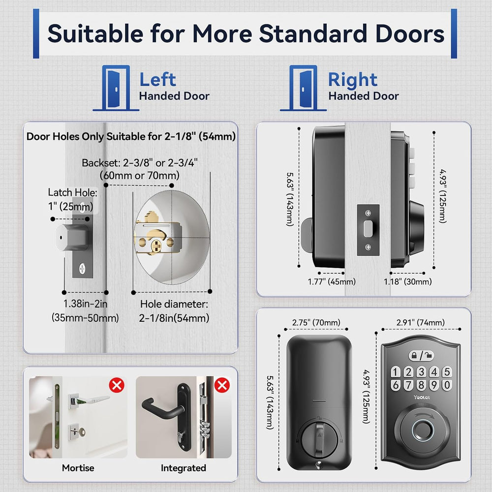 Ulecoce Y58 Keyless Entry Deadbolt Lock with Fingerprint, Matte Black