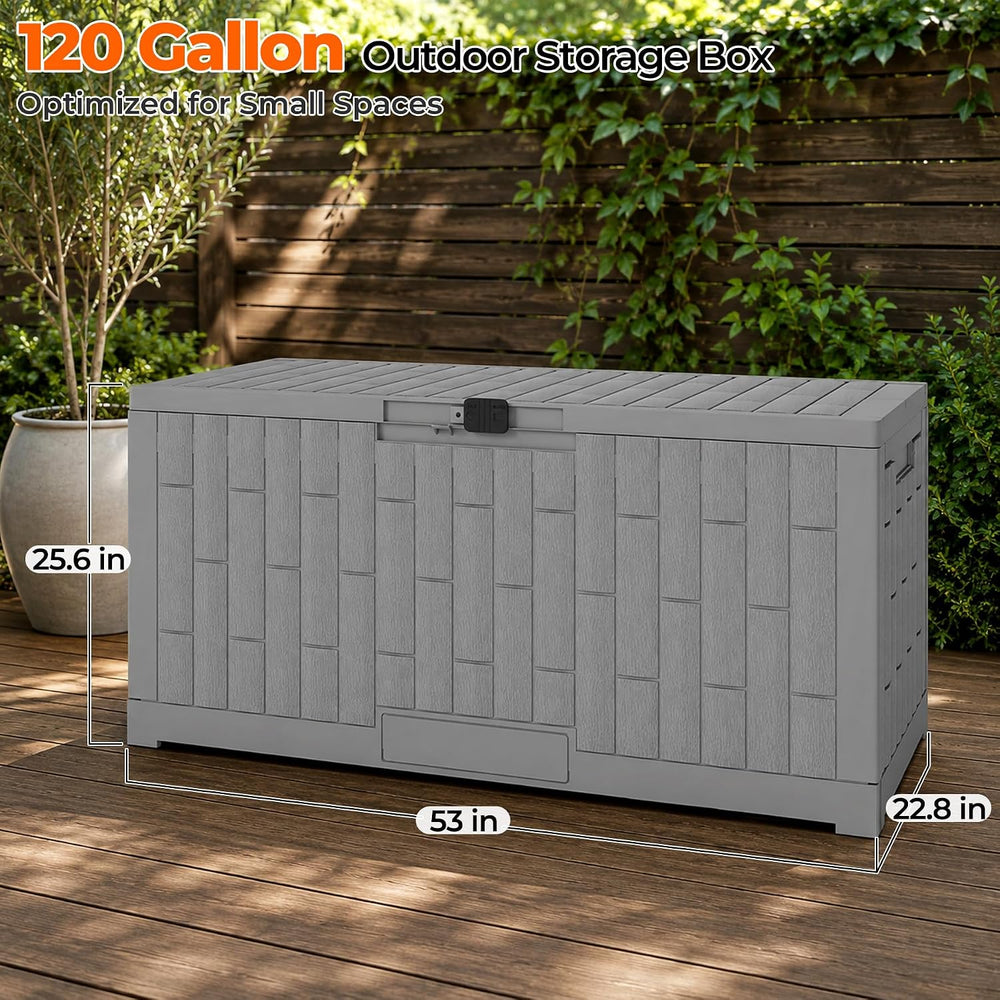 Outdoor Storage Box, 120 Gallon Waterproof Resin Patio Deck Box (Grey)